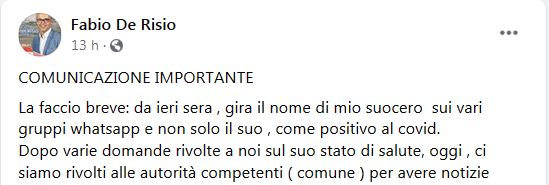 E Positivo Al Covid E Lo Sa Da Whatsapp Prima Che Dalla Asl Fabio De Risio Sulla Sua Pagina Facebook Denuncia La Violazione Dei Dati Personali Capitata Al Suocero