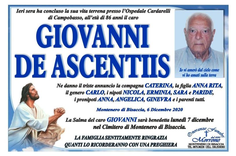 E' venuto a mancare Giovanni De Ascentiis